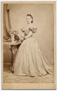 Flickr/josefnovak33 1860s dress with a short bodice waist and a developed skirt.