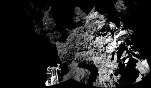 Welcome to a comet – Philae’s first photo. Photo: ESA
