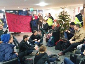 A photo taken of the "peaceful" sit-in before police arrived at the scene