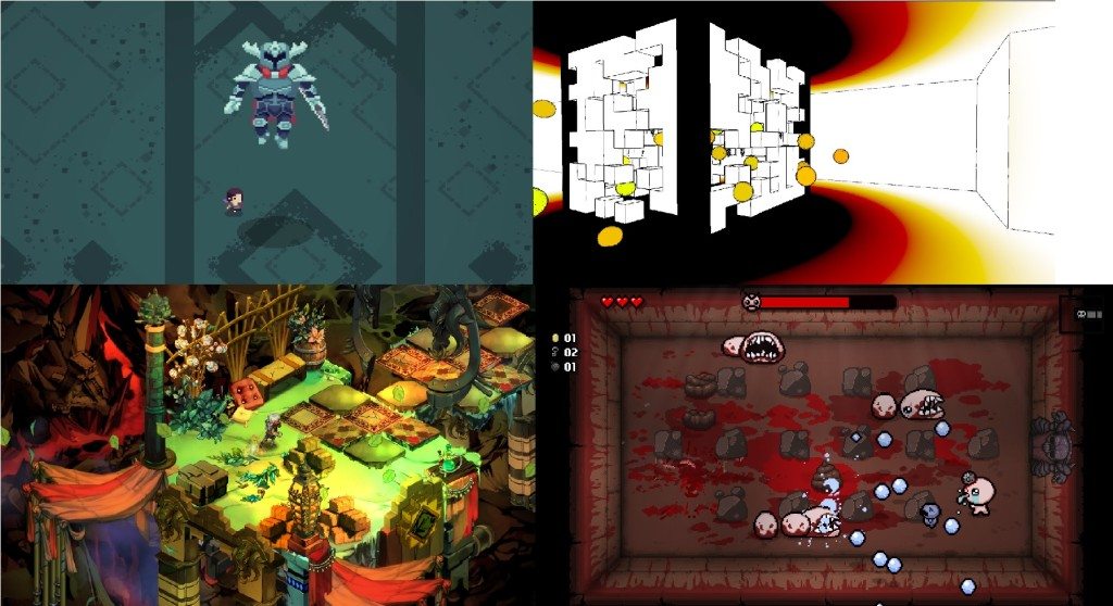Clockwise from top left: Titan Souls, Antichamber, Binding of Isaac: Rebirth and Bastion