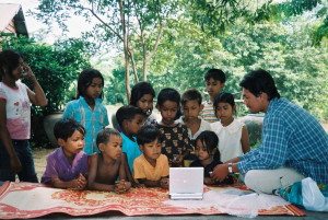 Village children who have benefited from the work of the Thare Machi Education. Image: Thare Machi Education