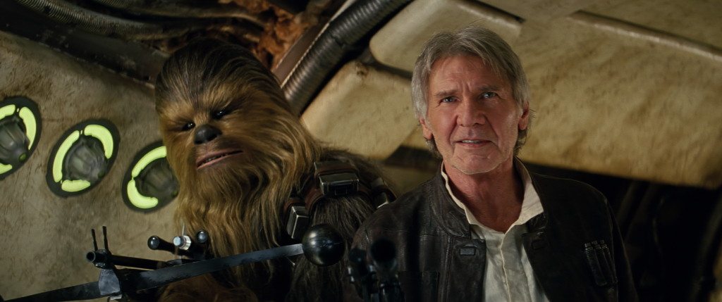 Star Wars: The Force Awakens..L to R: Chewbacca (Peter Mayhew) and Han Solo (Harrison Ford)..Ph: Film Frame..?Lucasfilm 2015