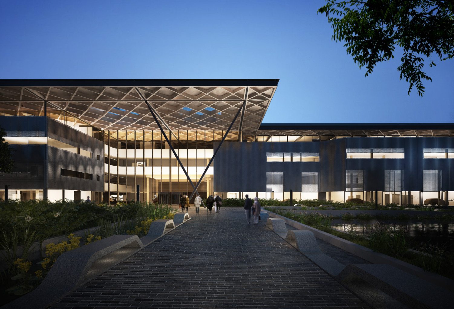 Picture of the National Automotive Innovation Centre at night