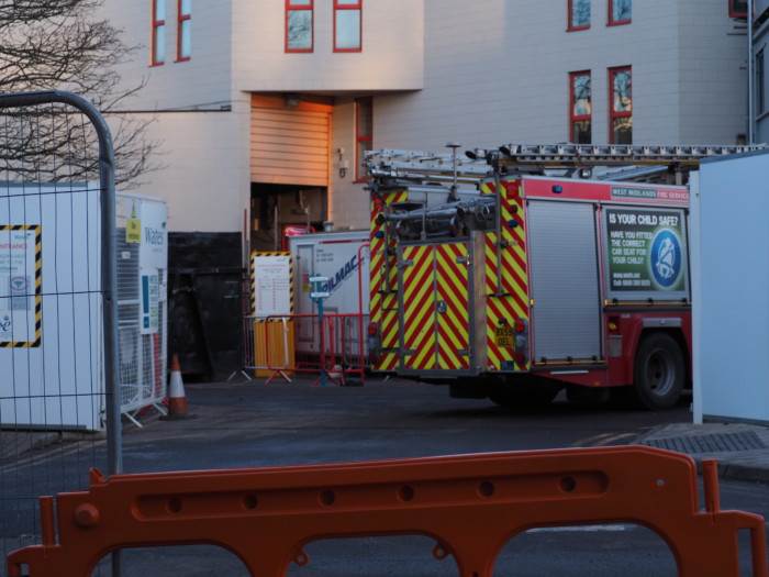 Fire engine outside Arts Centre.