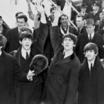 the beatles band black and white image