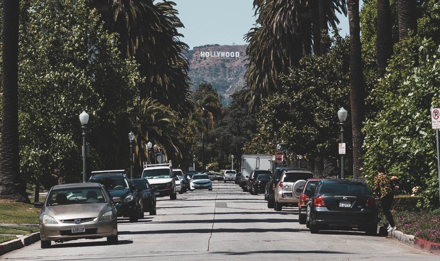 Hollywood sign seen from street