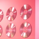 pink CDs on the wall