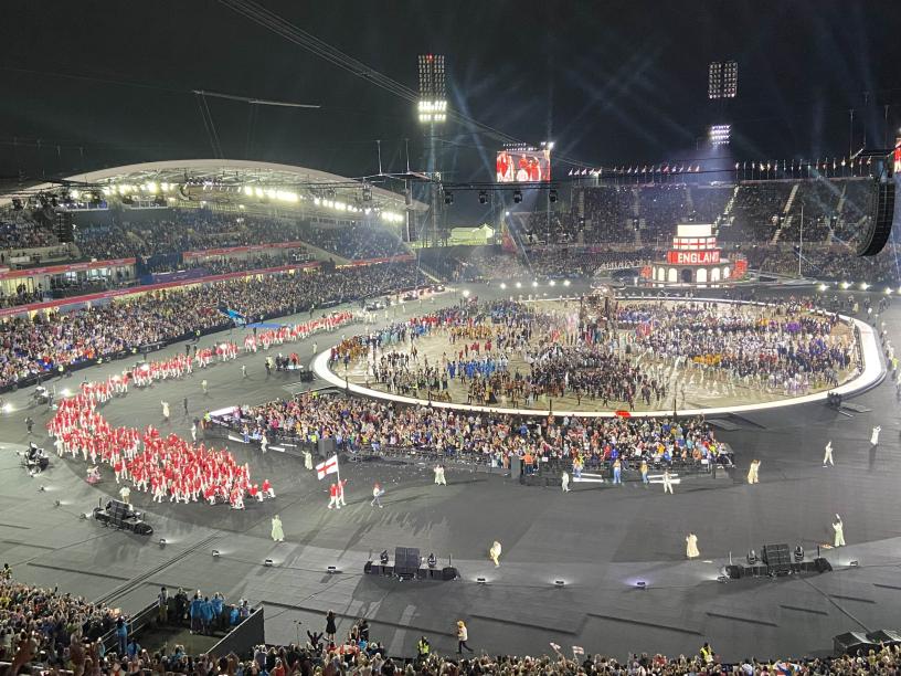 Delegates representing England at the 2022 Commonwealth Games walking in the Parade of Nations during the Opening Ceremony