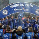 Chelsea lifting the League Cup trophy in 2015, having beaten Spurs 2-0