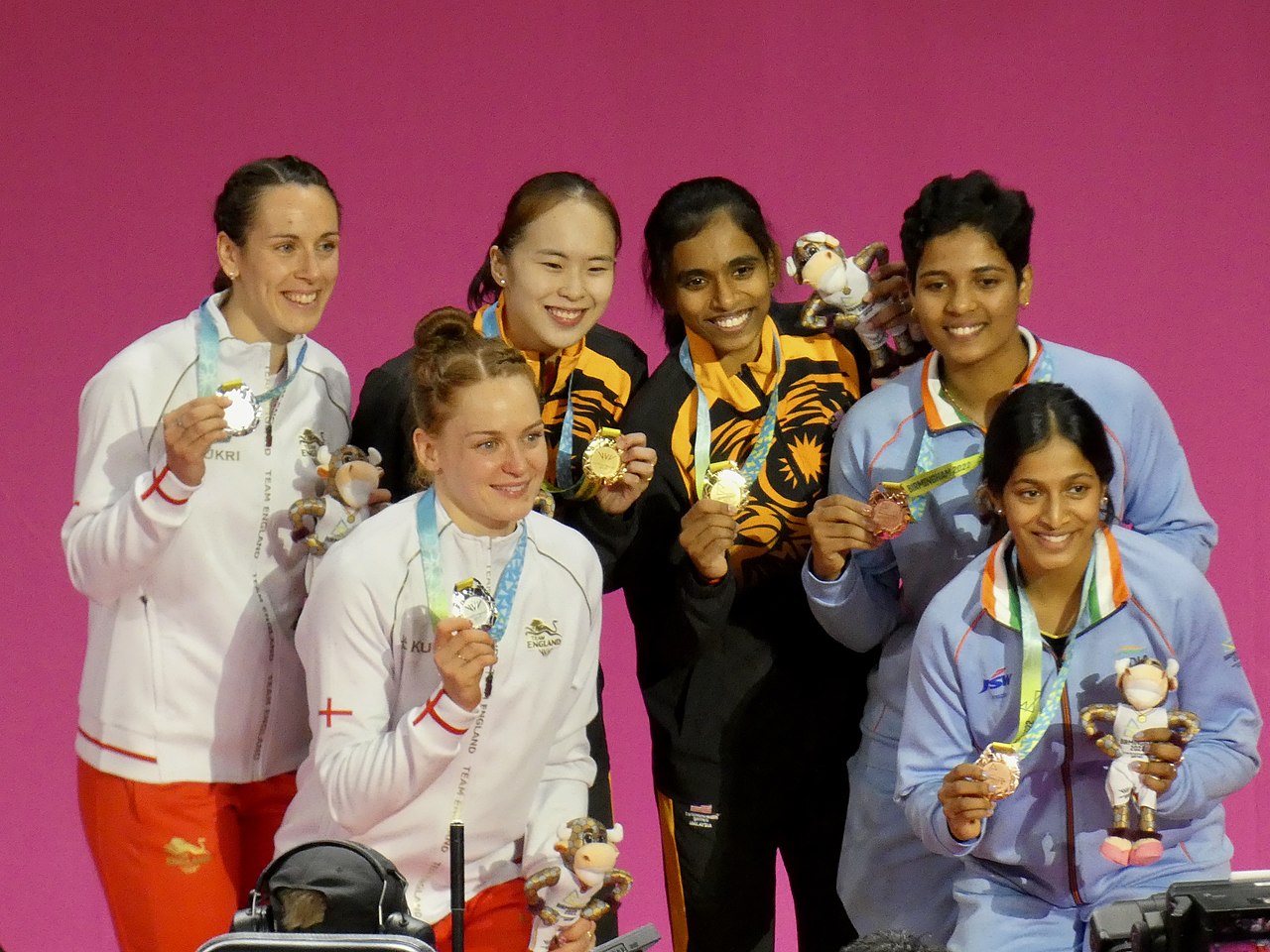 Six medallists in the women's doubles at the 2022 Commonwealth Games