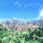 Pokémon world landscape, mountains and greens