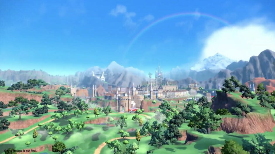 Pokémon world landscape, mountains and greens