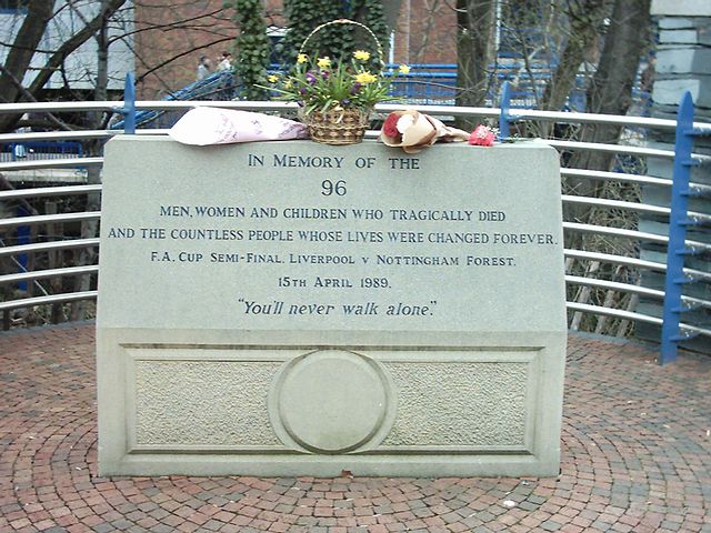 A memorial for the fans which lost their lives in the Hillsborough Disaster