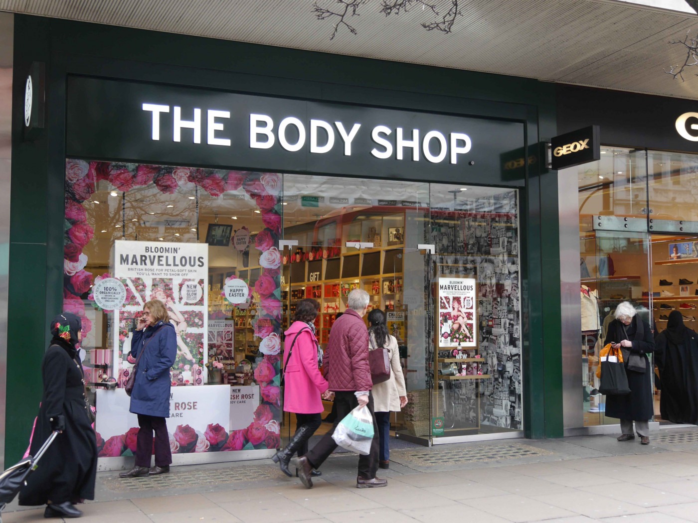 An outlet of The Body Shop on a busy high street
