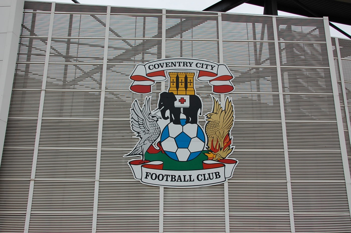 Coventry City Badge on a fence in the Ricoh Arena.