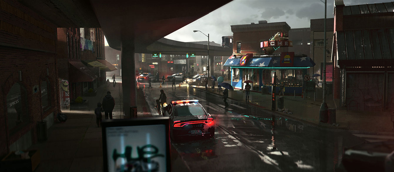 Game art from Detorit: Become Human city.