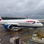 A picture of a British Airways plane at the airport.