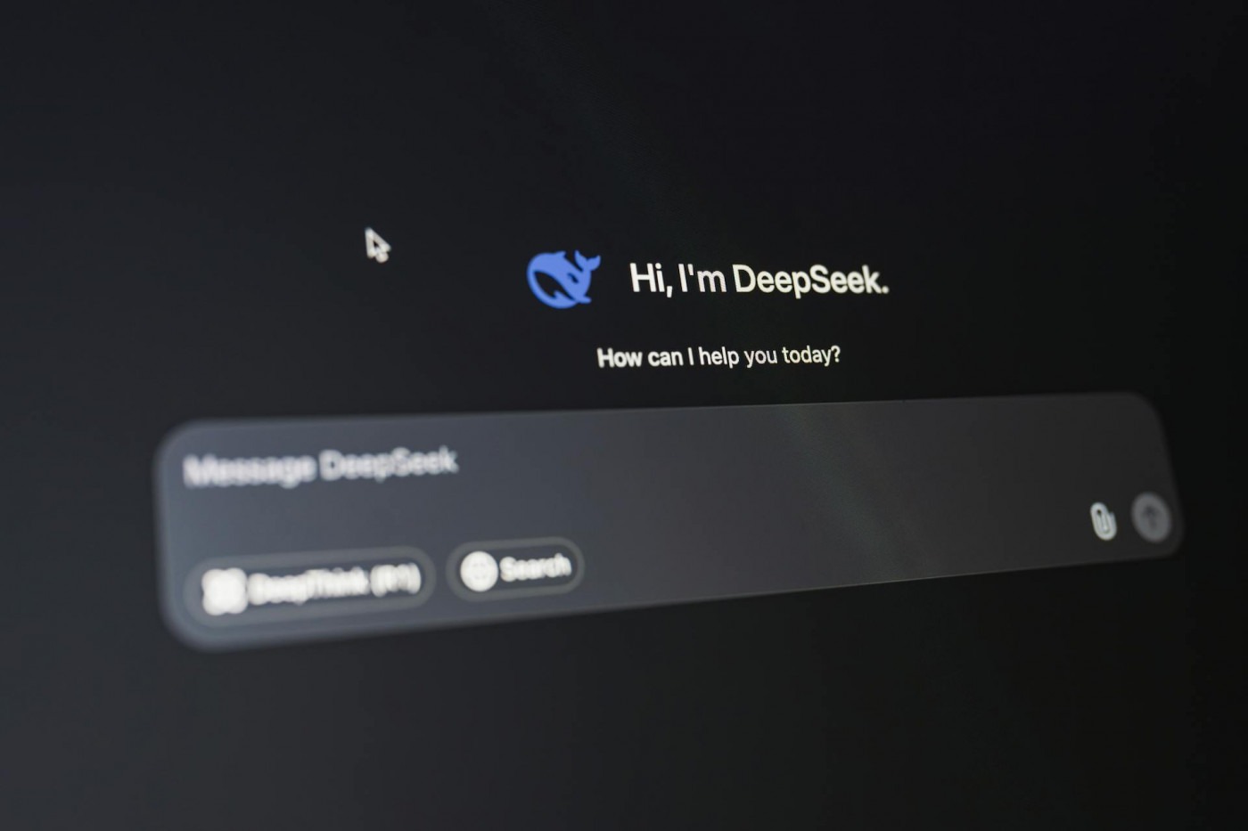 A dark screen showing the welcome page of Deepseek's chatbot website.