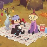 snufkin characters on a picnic blanket with flowers