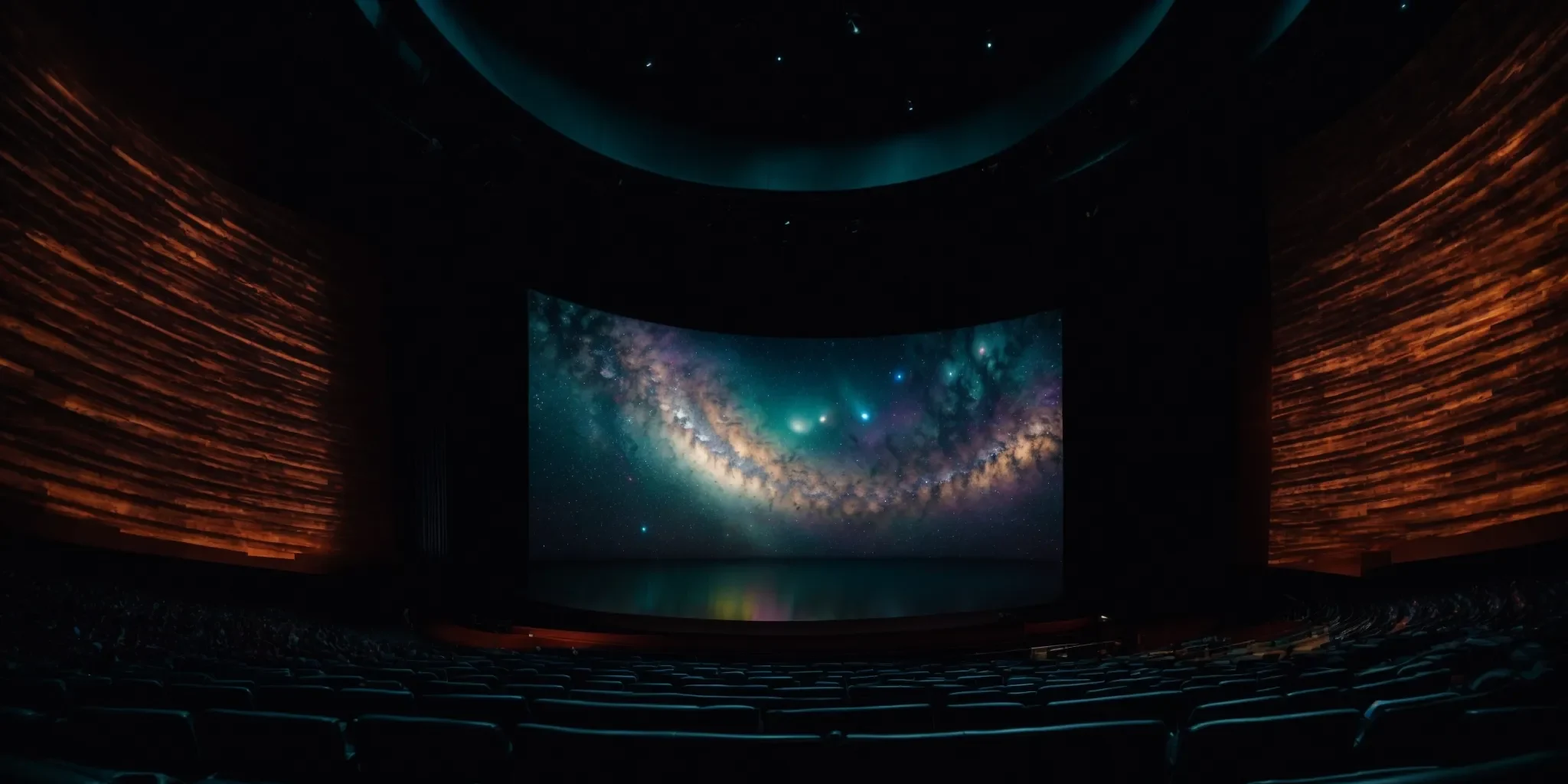 An IMAX movie theatre with a galaxy on the screen