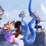 Three animated animals falling, from film Zootopia 2