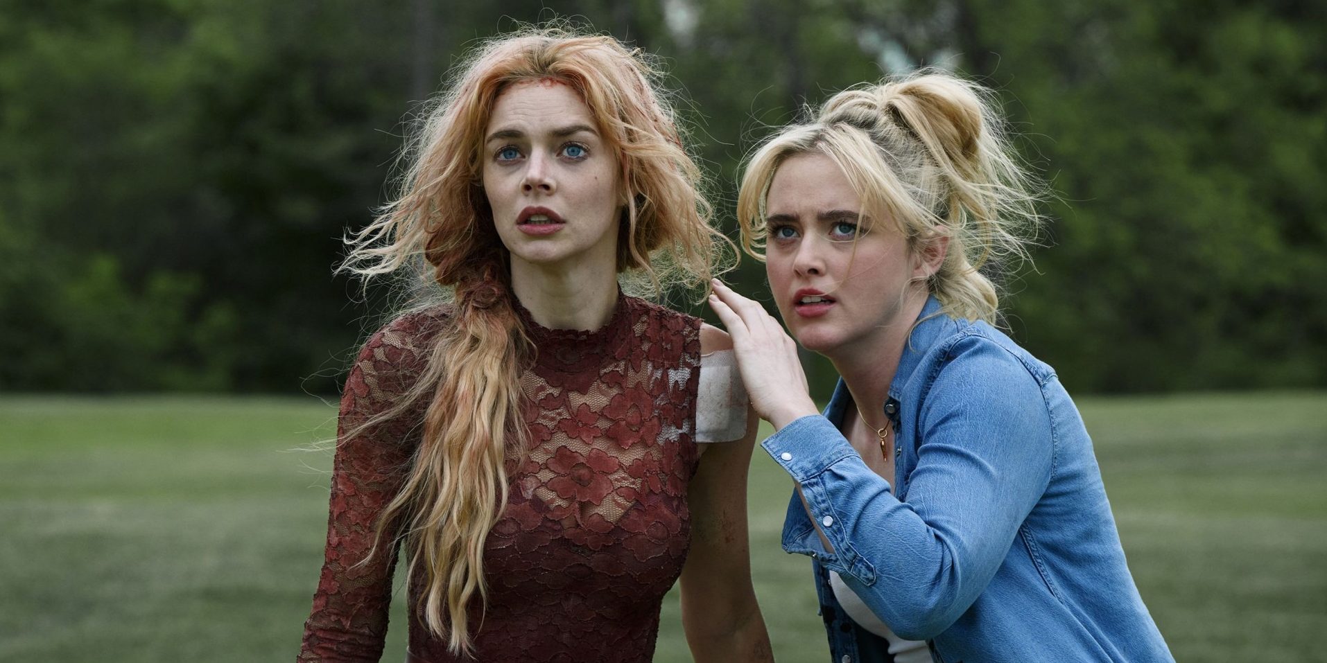 Samara Weaving and Kathryn Newton together on a field in Ready or Not 2