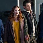 Center L to R: Emily Blunt and Josh O'Connor in DISCLOSURE DAY, directed by Steven Spielberg.