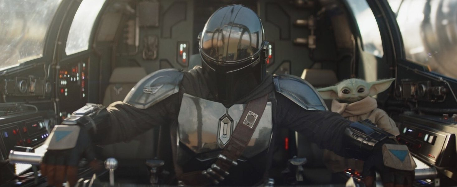 The Mandalorian and Grogu in a spaceship