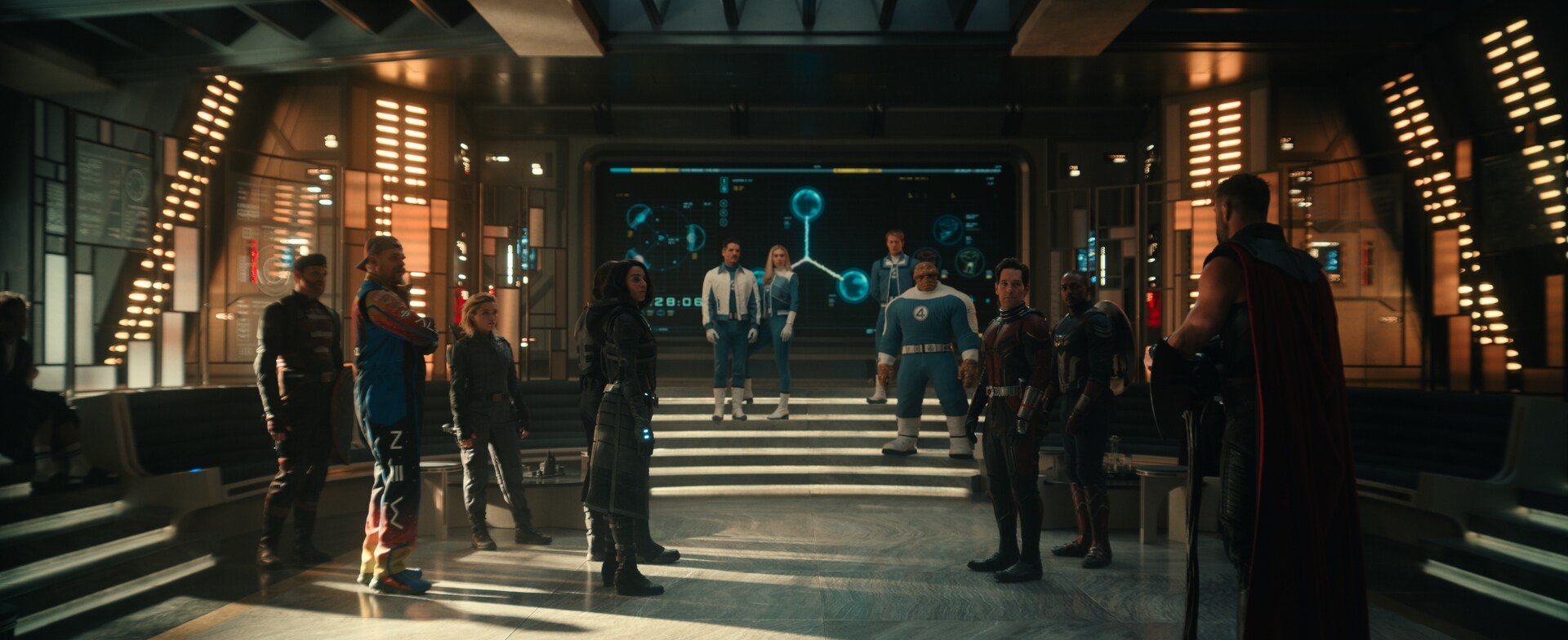 Various superheroes in a room